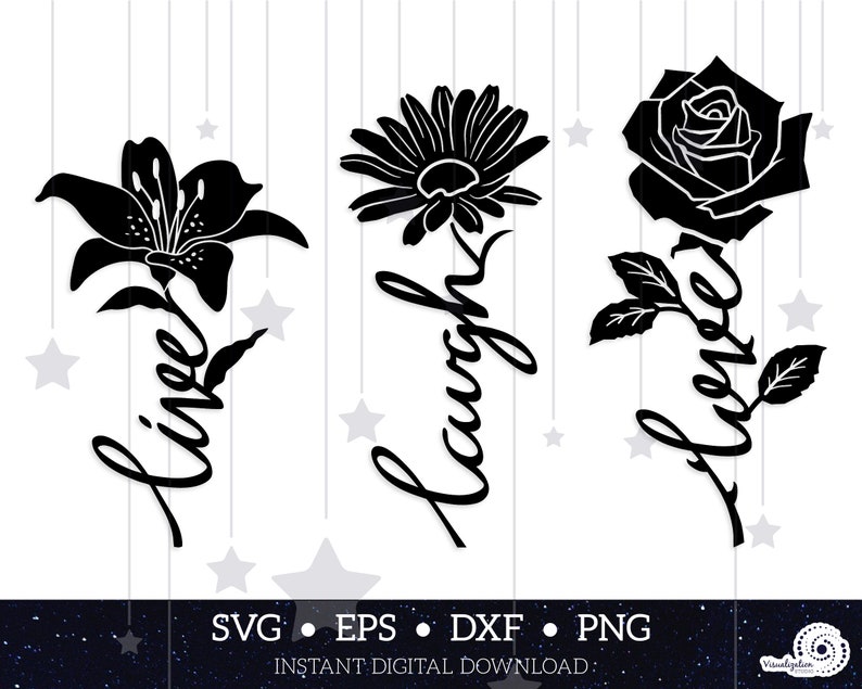 Download Flower Word Stems Live Laugh Love Vector Set INSTANT | Etsy
