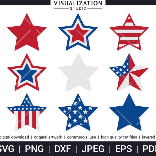 Patriotic Stars | Vector Clipart Set | INSTANT DIGITAL DOWNLOAD | svg | png | dxf | jpeg | eps | pdf