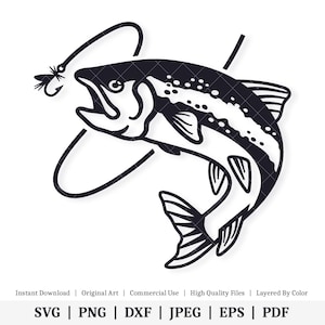 Fly Fishing Trout | Vector Artwork | INSTANT DIGITAL DOWNLOAD | svg | png | dxf | jpeg | eps | pdf