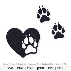 Hund Pfotenabdrücke | Herz | Vektor-Bundle | SOFORTIGER DIGITALER DOWNLOAD | svg | png | dxf | .jpg | eps | pdf