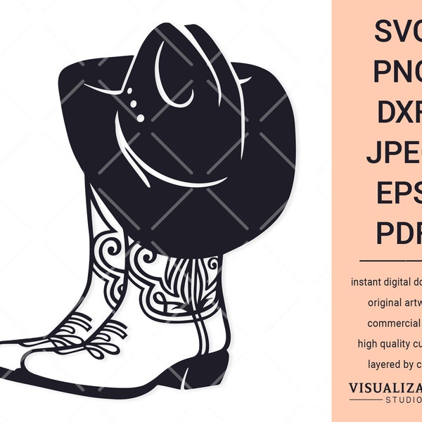 Sombrero y botas de vaquero / Vector Clipart / DESCARGA DIGITAL INSTANTE / svg / png / dxf / jpeg / eps / pdf