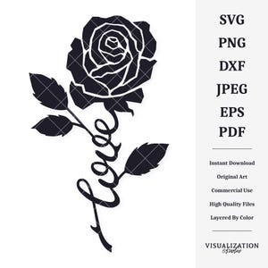 Tige d'amour rose V1 | Oeuvre D'art Vectorielle | TÉLÉCHARGEMENT NUMÉRIQUE INSTANTANÉ | svg | png | dxf | jpeg | EPS | pdf