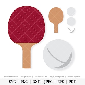 Ping Pong Ball und Paddel | Illustrationen | SOFORTIGER DIGITALER DOWNLOAD | svg | png | dxf | .jpg | eps | pdf
