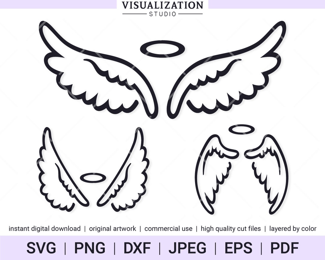 Doodle Angel Wings With Halo Vector Clipart Set INSTANT DIGITAL ...