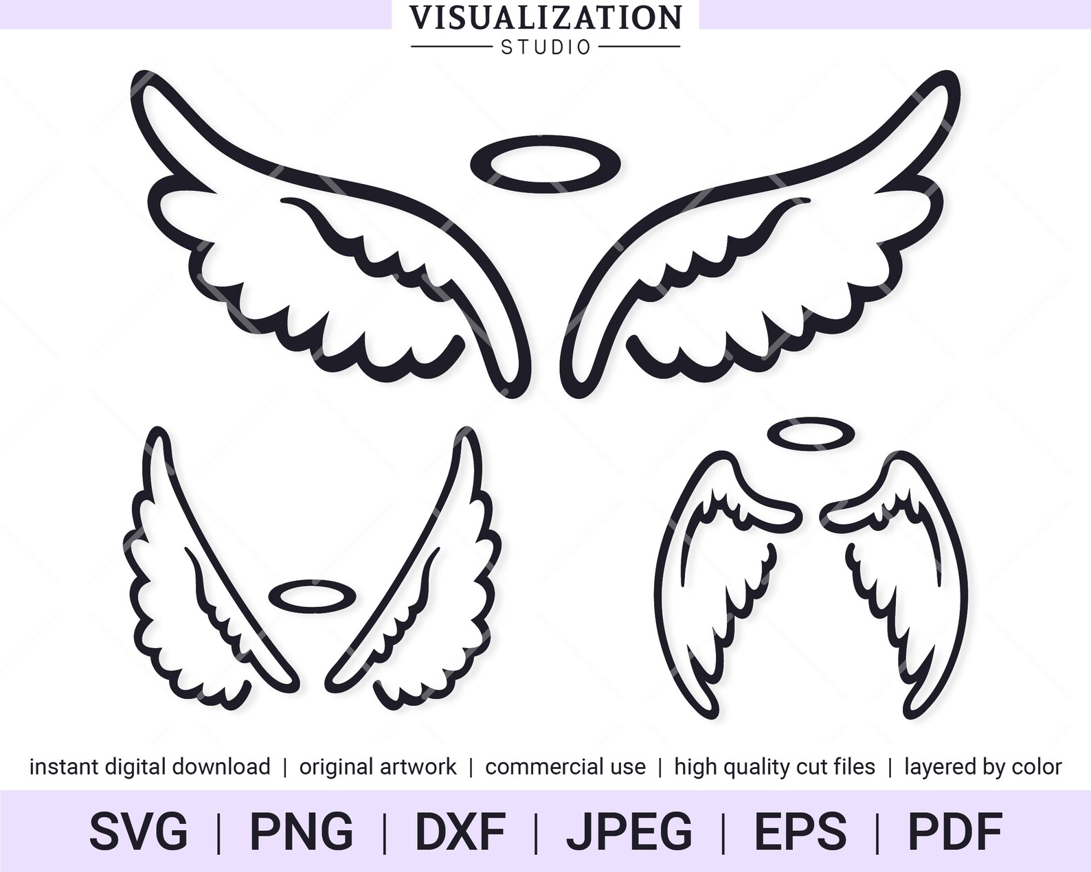 Doodle Angel Wings With Halo Vector Clipart Set INSTANT | Etsy