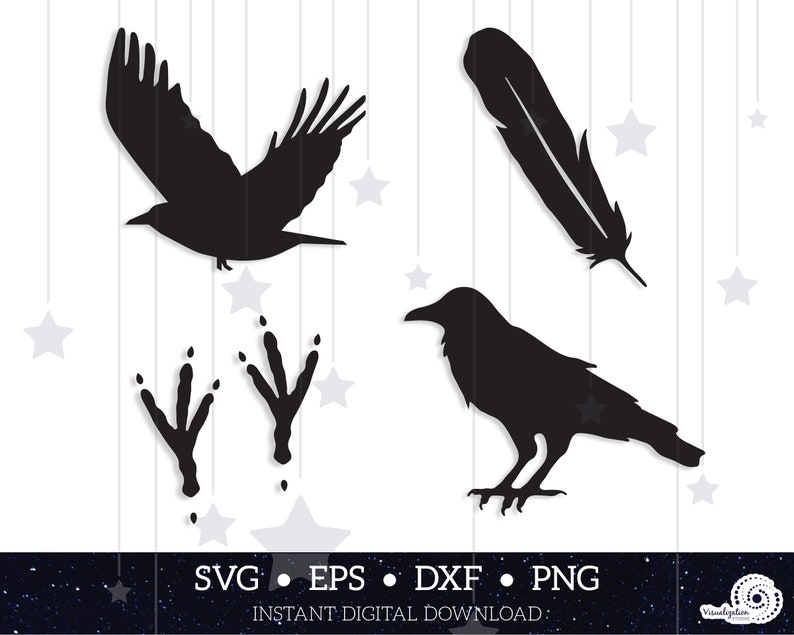 Download Raven Silhouettes Feather Tracks Vector INSTANT | Etsy