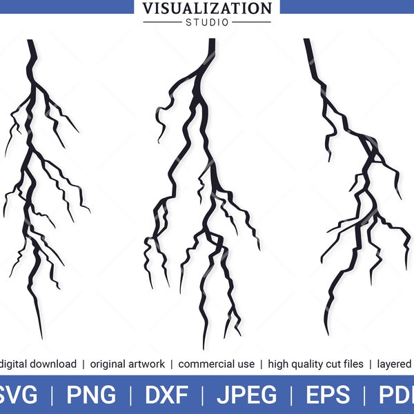 Lightning Strikes | Vector Clipart Set | INSTANT DIGITAL DOWNLOAD | svg | png | dxf | jpeg | eps | pdf