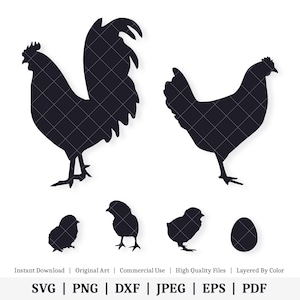 Poulets | Pack de vecteurs | TÉLÉCHARGEMENT NUMÉRIQUE INSTANTANÉ | svg | png | dxf | jpeg | EPS | pdf