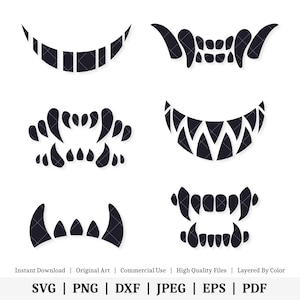 Colmillos y dientes aterradores / Paquete de vectores / DESCARGA DIGITAL INSTANTÁNEA / svg / png / dxf / jpeg / eps / pdf