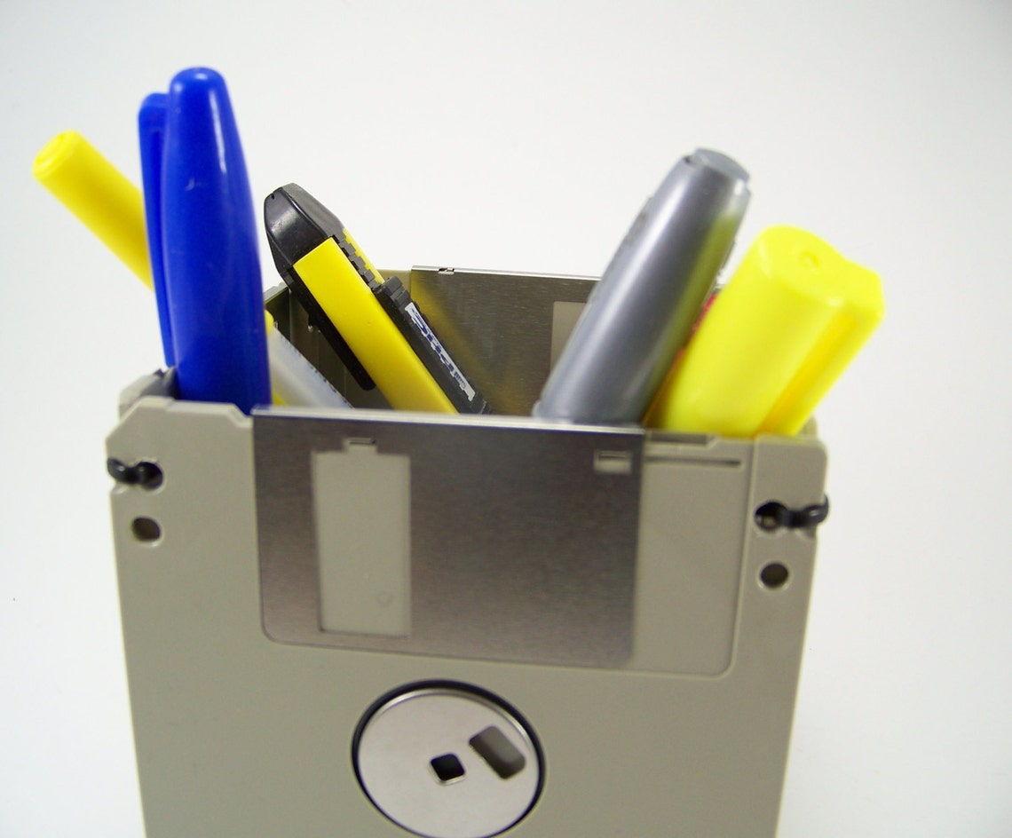 Floppy disk Pen Pencil Holder desk organizer Black base Etsy