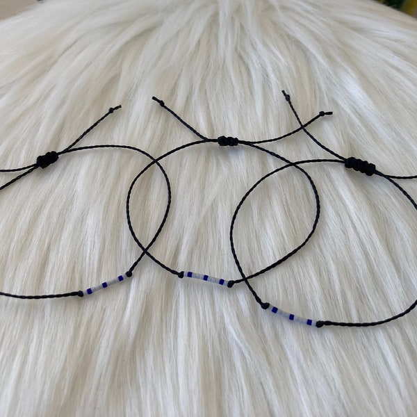 Pack of 3  String Bracelets, Blue and White Thin bracelet/ Israel Bracelets/ Support Bracelets