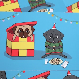 Kerstkaart Mopshondjes A6 | Pug Postkaart Kerst | Honden Illustratie