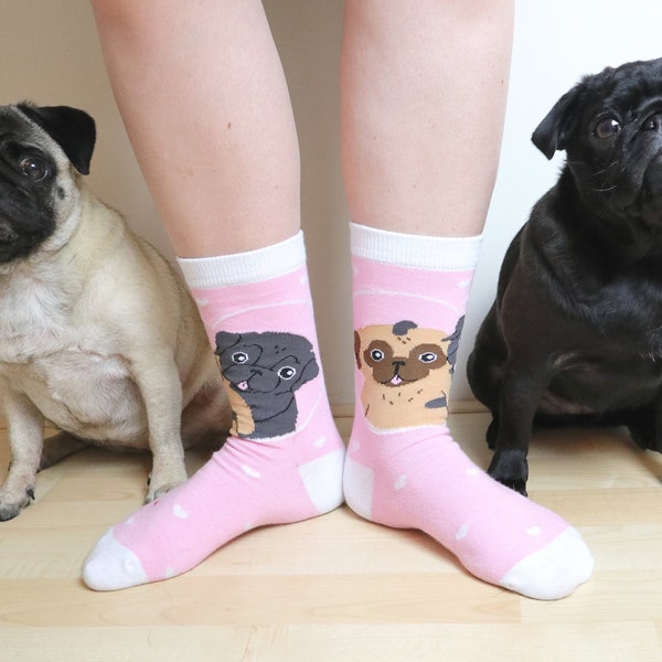 Pug Socks Pink | One Size Knitted