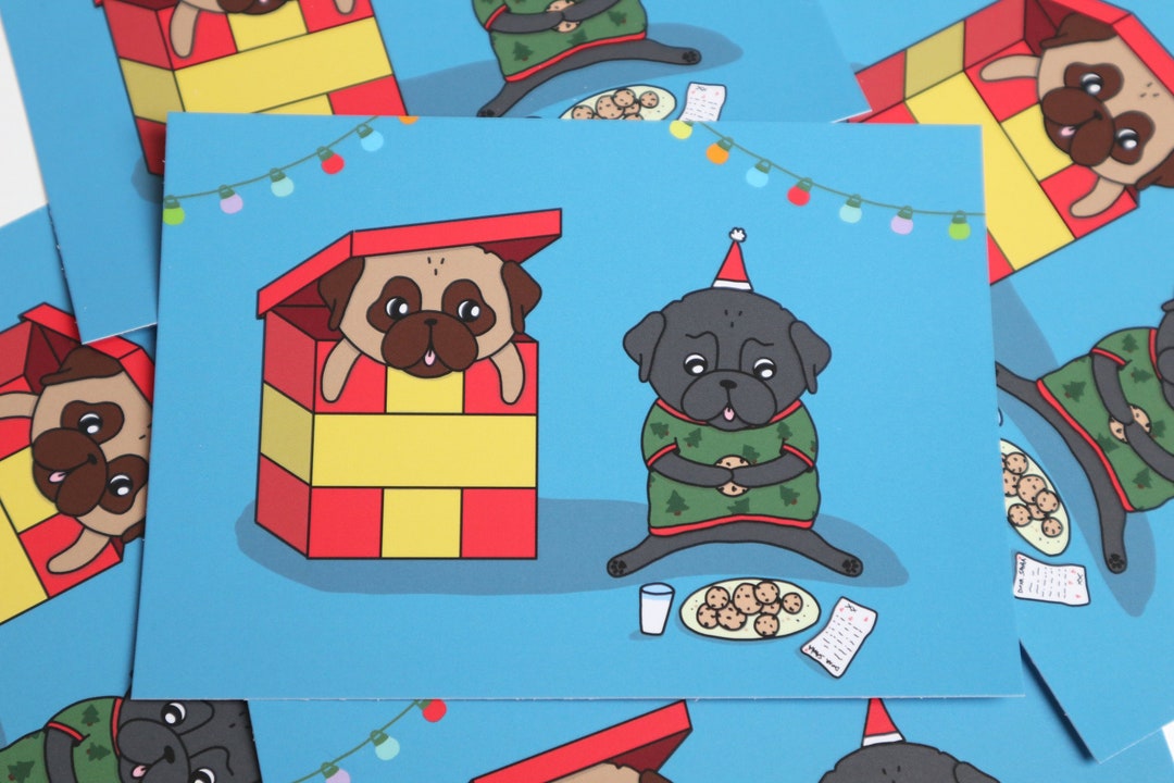 Christmas Card Pugs A6 | Pug Postcard Xmas | Dog Illustration - Etsy