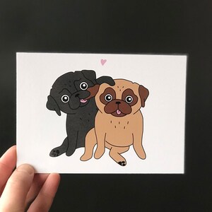 Mopshonden Kaart A6 | Postkaart Valentijn | Mopshond Illustratie | Mops Tekening | Valentijns Kaart | Liefdes Kaart | Verliefd | Nais