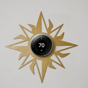 Nest Wall Plate / Nest Thermostat Wall Plate / Wall Decor - Metal Brass Sun Compass Wall Plate