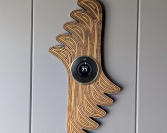 Golden Wave Nest Thermostat Wall Plate – Handmade Wooden Wall Decor
