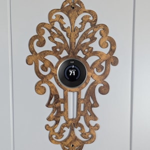 Antique Filigree Nest Thermostat Wall Plate – Handmade Metal Wall Decor