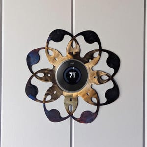Nest Wall Plate / Nest Thermostat Wall Plate / Wall Decor - Metal Geometric Pansy Wall Plate