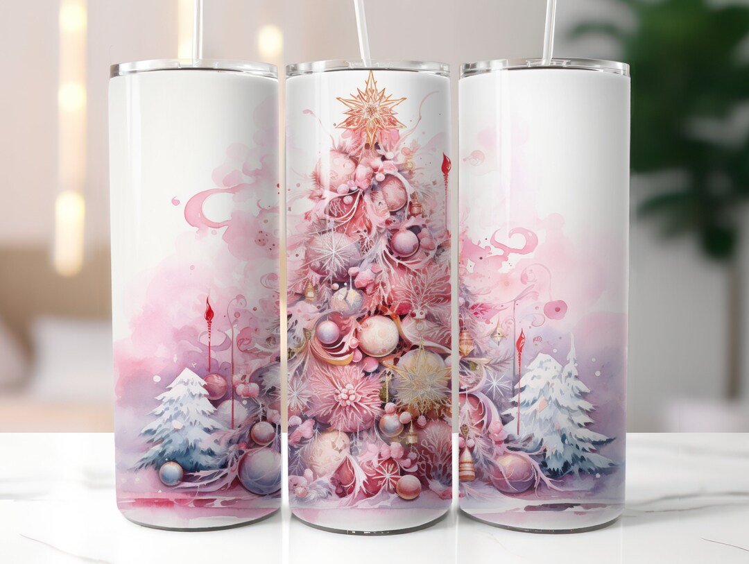 Pink Christmas Tree Tumbler Wrap Digital Download for 20 Oz Skinny ...