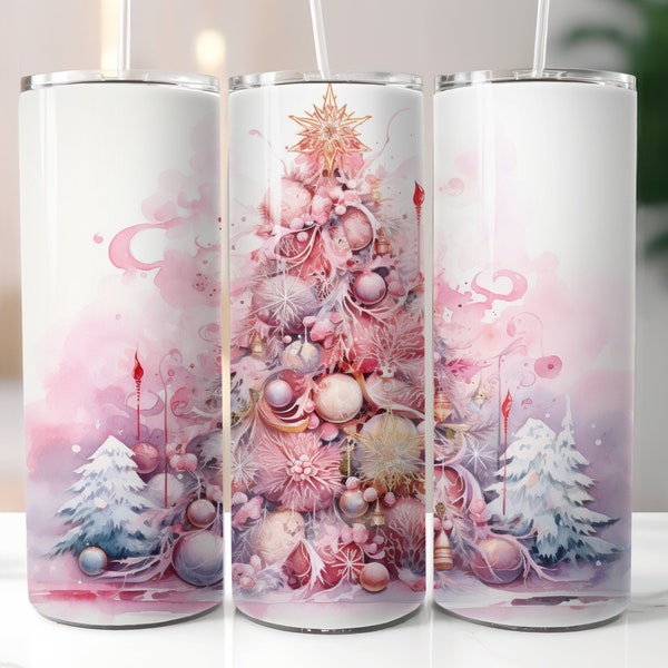 Pink Christmas Tree Tumbler Wrap Digital Download for 20 oz Skinny Tumbler | Pink Christmas Tumbler Wrap | Sublimation Designs