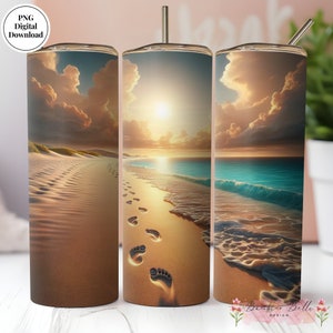 Footprints in the Sand Beach Tumbler Wrap PNG Digital Download for 20 oz Skinny Tumbler, Vacation Tumbler Wrap, Summer Tumbler Wrap