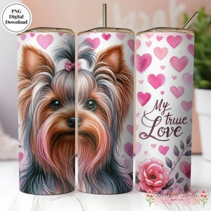 Yorkie Valentines Tumbler Wrap Digital Download for 20 oz Skinny Tumbler, Yorkie Mom, Dog Mom, Yorkie Tumbler Wrap, Yorkshire Terrier PNG
