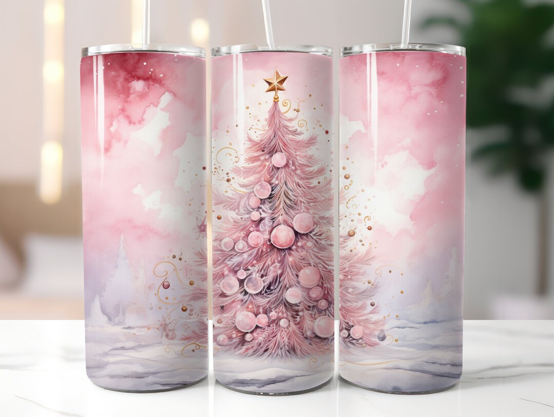 Pink Christmas Tree Tumbler Wrap Digital Download for 20 Oz Skinny ...