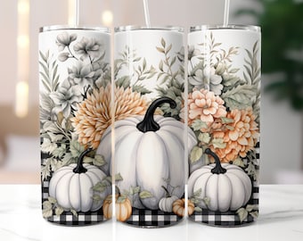 Pumpkin Floral Tumbler Wrap: Fall Sublimation Design (PNG Digital Download)