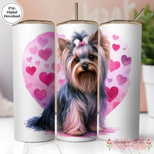 Yorkie Valentines Tumbler Wrap Digital Download for 20 oz Skinny Tumbler, Yorkie Mom, Dog Mom, Yorkie Tumbler Wrap, Yorkshire Terrier PNG