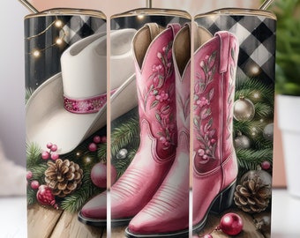 Cowgirl Christmas Tumbler Wrap: Western Boots PNG (Digital Download)