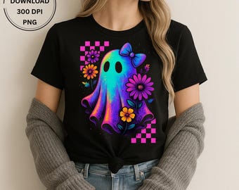 Iriserende geest PNG: preppy Halloween-sublimatieontwerp (digitale download)