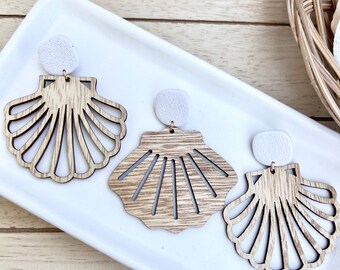 Pendientes de vieira de madera