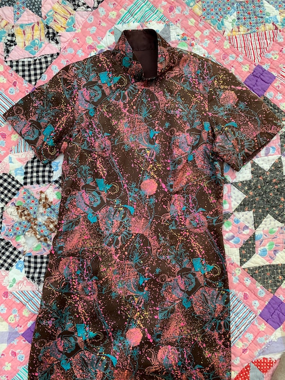 gorgeous vintage 1950s 60s brown silk fluo-neon pi