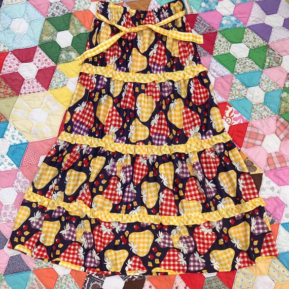 Vintage 1970s tiered gingham check strawberry skirt
