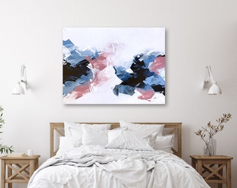 Large Abstract Painting | 36x48 inches | Blue, Pink and White Painting