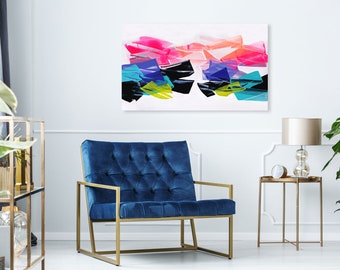 Vibrant and Colorful Abstract Painting | 24x40 inches | Pink, Blue, Orange Painting