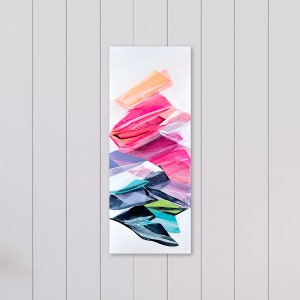 Colorful Abstract Painting | Vertical Painting | 40x16 inches | Neon Pink, Blue, Orange Painting