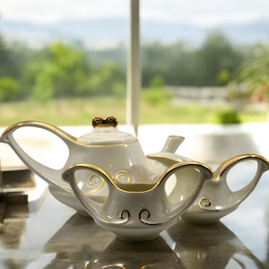 Mid-Century Knox Imperial Tea Set w/ 22K Gold — Sculptural Elegance Meets Hollywood Regency Glamor