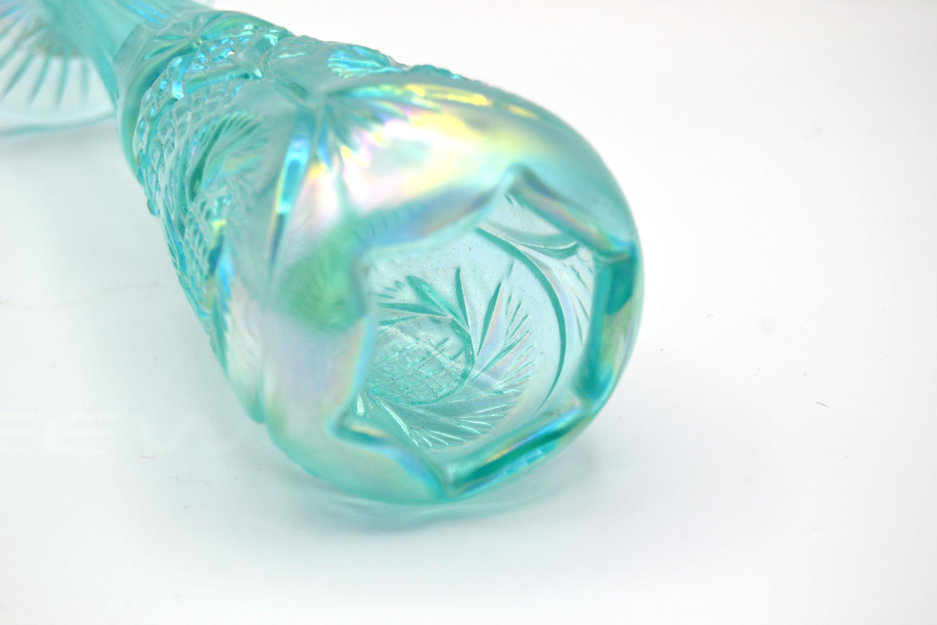 Fenton Pinwheel Aztec Vase – 95th Anniversary Carnival Glass Aquamarine ...