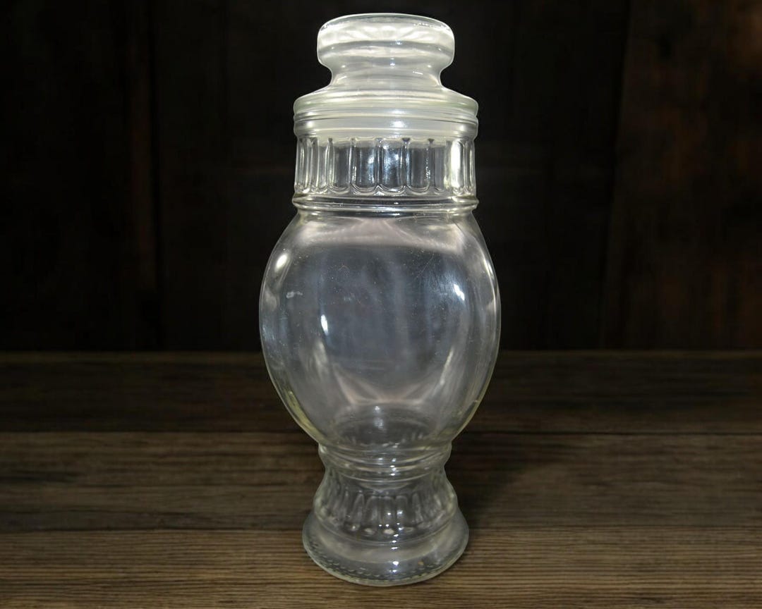 Tall Vintage Apothecary Jar W/ Dome Lid – Ribbed Roman Columns & Curvy ...