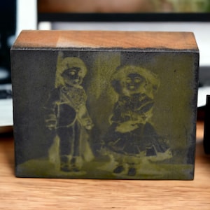 Vintage Tin Lithograph Printing Plate - Charming Dolls Portrait - Retro Art Collectible
