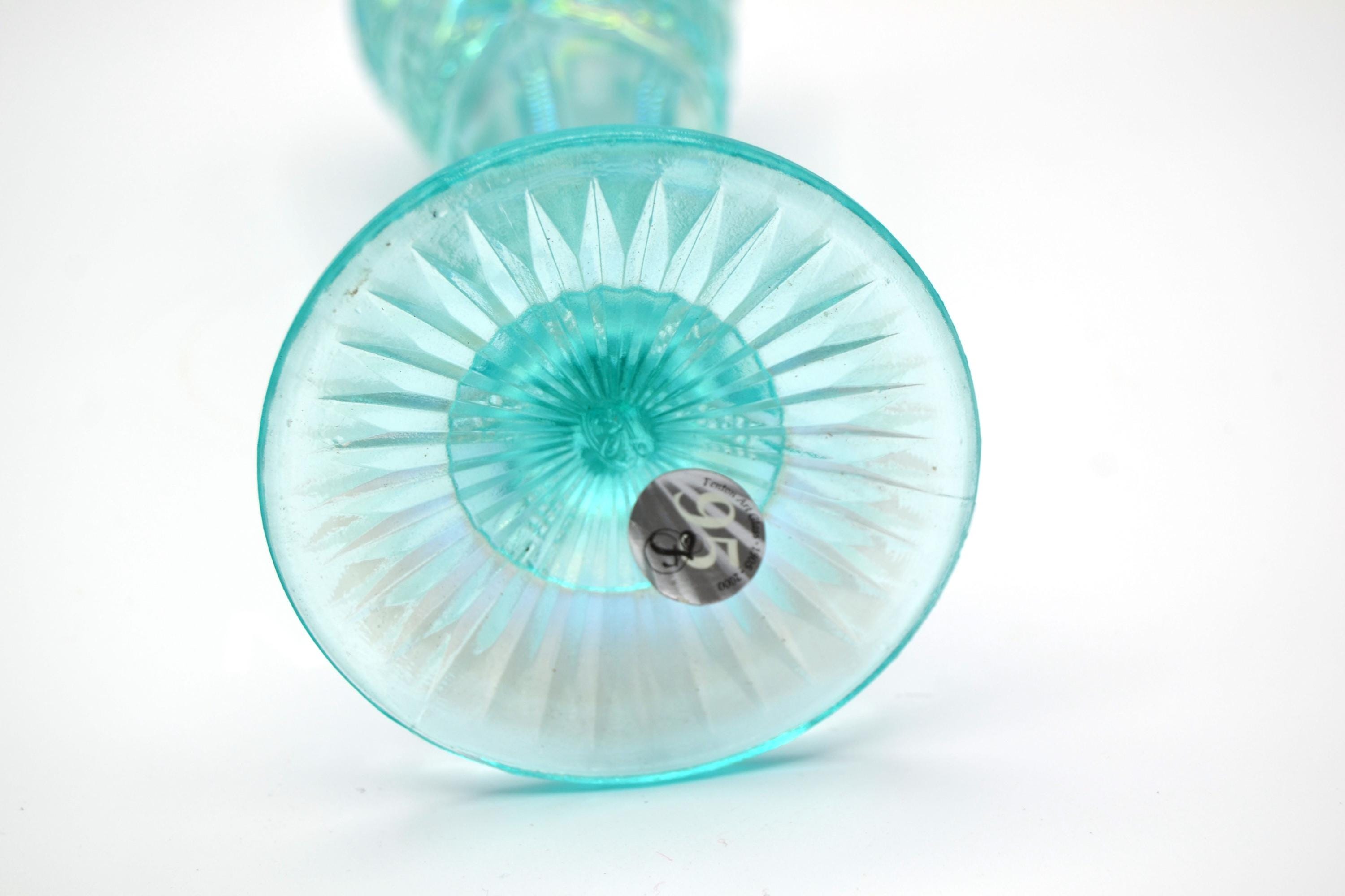 Fenton Pinwheel Aztec Vase – 95th Anniversary Carnival Glass Aquamarine ...