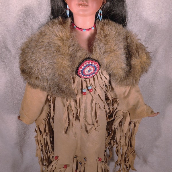 Rare "Timeless Limited Collection" Native American Doll - 26" Tall, Unique Hand Placement, Faux Fur Cape