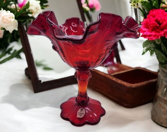 Fenton Ruby Red Ruffled Compote - Redefining Elegance!