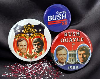 George Bush Dan Quayle '88 Button – Blue & White GOP Campaign Pin
