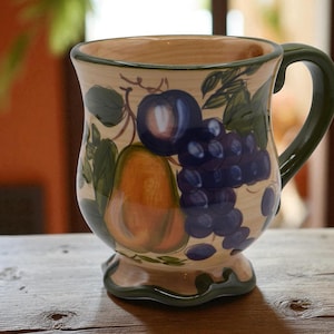 Home Trends Granada Mug – 4.25” Tall Earthenware Coffee Cup – Discontinued Fruit Pattern – Rustic Farmhouse Kitchenware
