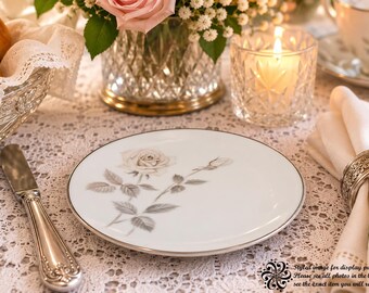 Vintage Noritake Melrose 6002 Platinum Coupe Bread & Butter Plate, 1960s Japan Fine China Pink Rose Replacement Plate