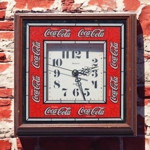 Vintage 90s Coca-Cola Clock – Retro Hanover Quartz Timepiece with Classic Wood Frame & Glass Face – Soda Collector’s Dream!
