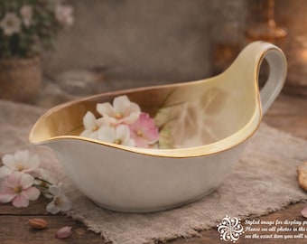 RS Germany Porcelain Gravy Boat Antique Reinhold Schlegelmilch Floral Gold Trim Sauce Boat Vintage Elegant Serveware